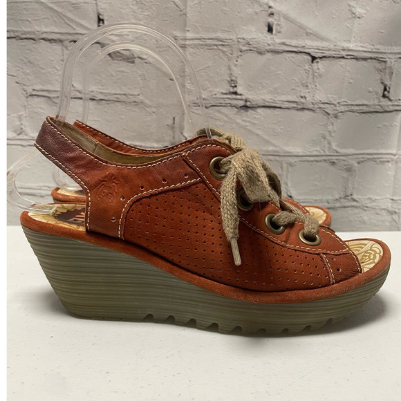 Fly London Shoes - Fly London Ylfa Lace Up Wedge Sandals Size 37